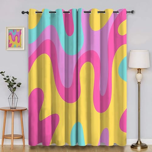 BSYYZQC Abstrakt Blackout Vorhang, Vorhänge Blickdicht FarbenpräChtige Gardinen mit ösen, Gegen Kälte Super Weich Schallschutz Vorhang für Schlafzimmer 2er Set 220x140cm (HxB) von BSYYZQC