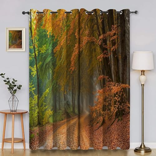BSYYZQC Ahornwald Gardinen, Verdunklungsvorhänge Wald Schallschutz Vorhang, Blickdicht Vorhänge mit Ösen, Vorhänge Wohnzimmer für Schlafzimmer Kinderzimmer 2er Set 175x140cm (HxB) von BSYYZQC