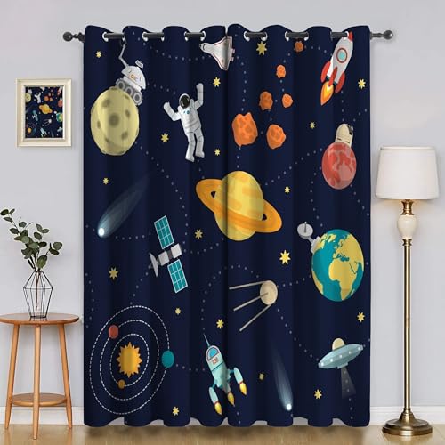 BSYYZQC Astronaut Verdunkelungsvorhang, Vorhang Blickdicht Planet Vorhänge mit Ösen, Gardinen Verdunklungsvorhänge für Wohnzimmer Schlafzimmer Kinderzimmer 2er Set 145x140cm (HxB) von BSYYZQC