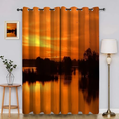 BSYYZQC Baum Blackout Vorhang, Vorhänge Blickdicht Sonnenuntergang Gardinen mit ösen, Gegen Kälte Super Weich Schallschutz Vorhang für Schlafzimmer 2er Set 220x140cm (HxB) von BSYYZQC