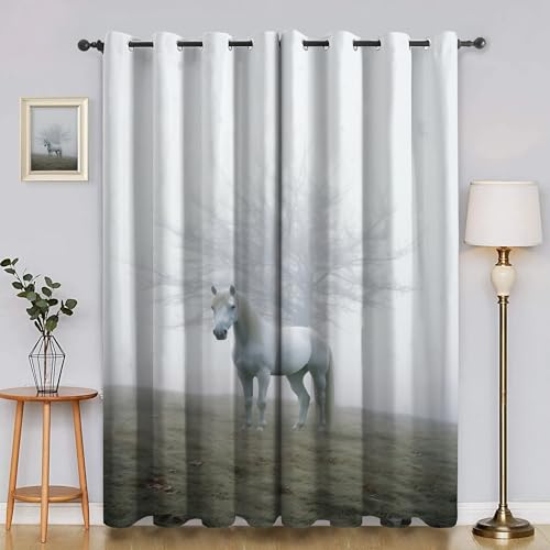BSYYZQC Baum Vorhänge, Fenstergardinen Pferd Outdoor Vorhang Wetterfest mit ösen, für Kinderschlafzimmerbadezimmerküchentür-Heimdekor 2er Set 245x140cm (HxB) von BSYYZQC