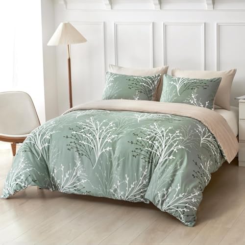 BSYYZQC BettwäSche 135x200 Grün BettwäSche-Sets Microfaser Flauschig Bettzeug Pflanzen Muster Bettbezug füR MäDchen Jungen und Kissenbezug 80x80 mit ReißVerschluss von BSYYZQC