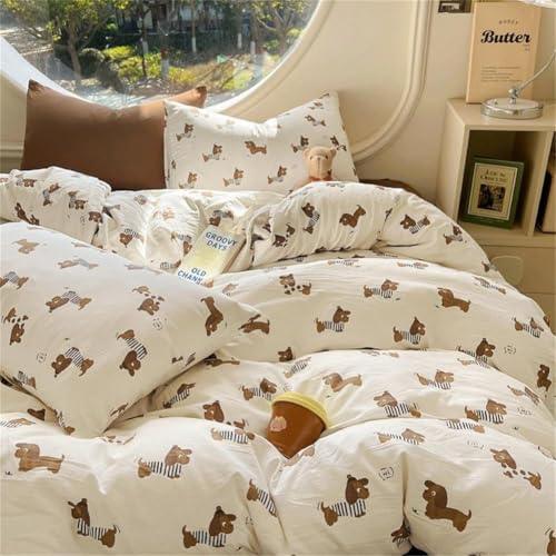 BSYYZQC BettwäSche 135x200 Hund BettwäSche-Sets Microfaser Flauschig Bettzeug Khaki Muster Bettbezug füR MäDchen Jungen und Kissenbezug 80x80 mit ReißVerschluss von BSYYZQC