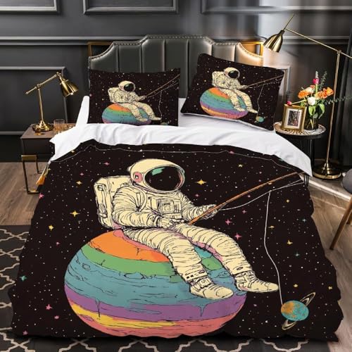 BSYYZQC BettwäSche 135x200 Planet BettwäSche-Sets Microfaser Flauschig Bettzeug Weltraum Muster Bettbezug füR MäDchen Jungen und Kissenbezug 80x80 mit ReißVerschluss von BSYYZQC