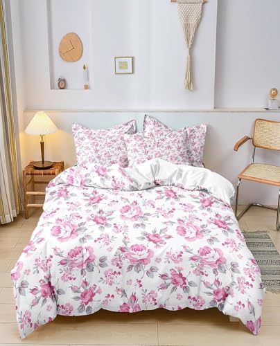 BSYYZQC BettwäSche 135x200 Rosa BettwäSche-Sets Microfaser Flauschig Bettzeug Blumen Muster Bettbezug füR MäDchen Jungen und Kissenbezug 80x80 mit ReißVerschluss von BSYYZQC