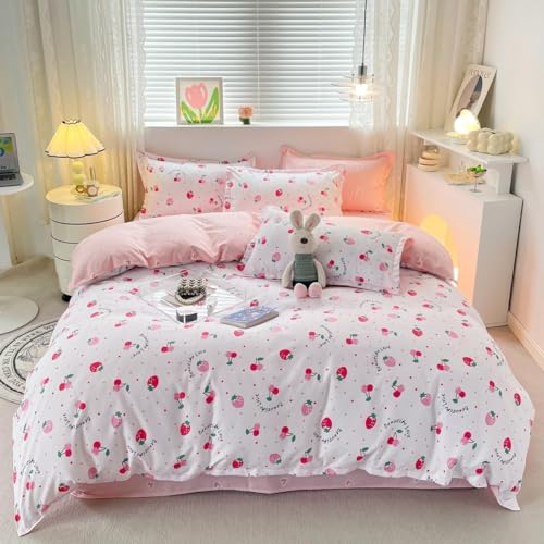 BSYYZQC BettwäSche 135x200 Rosa BettwäSche-Sets Microfaser Flauschig Bettzeug Früchte Muster Bettbezug füR MäDchen Jungen und Kissenbezug 80x80 mit ReißVerschluss von BSYYZQC