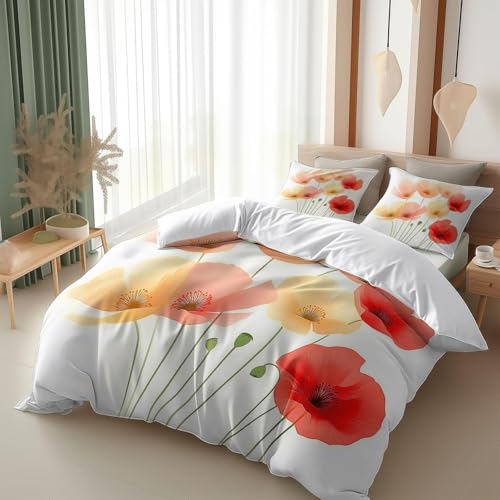 BSYYZQC BettwäSche 135x200 Rot BettwäSche-Sets Microfaser Flauschig Bettzeug Blumen Muster Bettbezug füR MäDchen Jungen und Kissenbezug 80x80 mit ReißVerschluss von BSYYZQC
