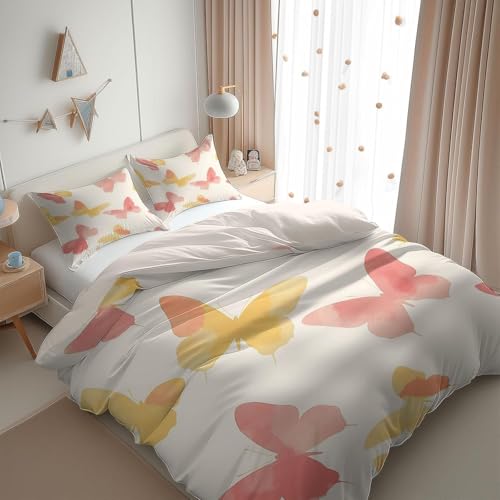 BSYYZQC BettwäSche 135x200 Schmetterling BettwäSche-Sets Microfaser Flauschig Bettzeug Rosa Muster Bettbezug füR MäDchen Jungen und Kissenbezug 80x80 mit ReißVerschluss von BSYYZQC