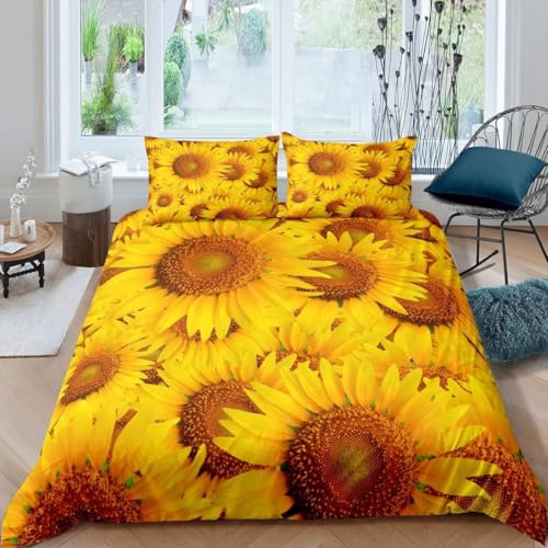BSYYZQC BettwäSche 135x200 Sonnenblume Blume Bettbezug Luxuriös Flauschig mit ReißVerschluss Abstrakt BettwäSche-Sets 2 Teilig Set Weiche Atmungsaktiv Mikrofaser BettbezüGe und 2 Kissenbezug von BSYYZQC