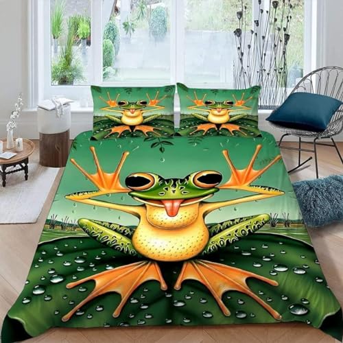 BSYYZQC BettwäSche 150x200 Cartoon Frosch Lotusblatt Bettbezug Luxuriös Flauschig mit ReißVerschluss Skurril BettwäSche-Sets 2 Teilig Set Weiche Atmungsaktiv Mikrofaser BettbezüGe und 2 Kissenbezug von BSYYZQC