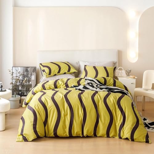 BSYYZQC BettwäSche 150x200 Gelb BettwäSche-Sets Microfaser Flauschig Bettzeug Streifen Muster Bettbezug füR MäDchen Jungen und Kissenbezug 80x80 mit ReißVerschluss von BSYYZQC