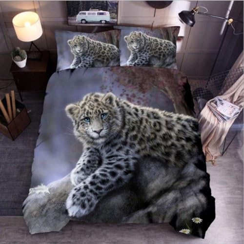 BSYYZQC BettwäSche 150x200 Schneeleopard Niedlich Bettbezug Luxuriös Flauschig mit ReißVerschluss Tier BettwäSche-Sets 2 Teilig Set Weiche Atmungsaktiv Mikrofaser BettbezüGe und 2 Kissenbezug von BSYYZQC