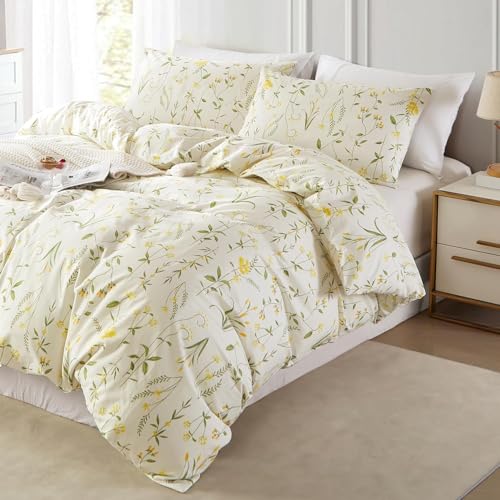 BSYYZQC BettwäSche 200x200 Gelb BettwäSche-Sets Microfaser Flauschig Bettzeug Pflanzen Muster Bettbezug füR MäDchen Jungen und Kissenbezug 80x80 mit ReißVerschluss von BSYYZQC