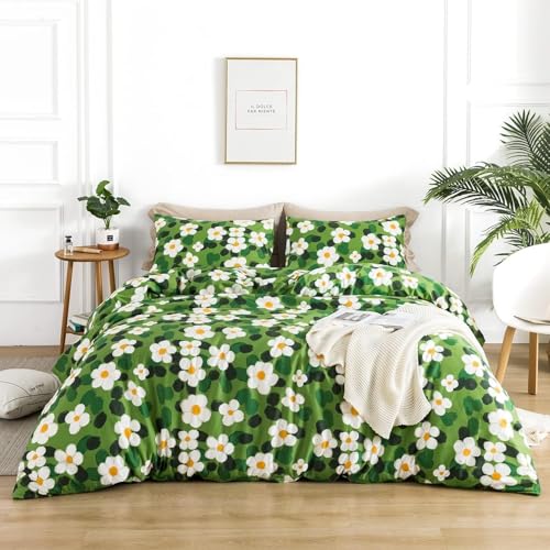 BSYYZQC BettwäSche 200x200 Grün BettwäSche-Sets Microfaser Flauschig Bettzeug Blumen Muster Bettbezug füR MäDchen Jungen und Kissenbezug 80x80 mit ReißVerschluss von BSYYZQC