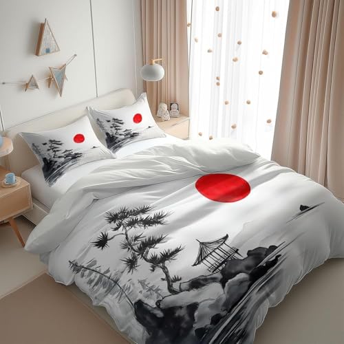 BSYYZQC BettwäSche 200x200 Japanisch BettwäSche-Sets Microfaser Flauschig Bettzeug Tuschemalerei Muster Bettbezug füR MäDchen Jungen und Kissenbezug 80x80 mit ReißVerschluss von BSYYZQC