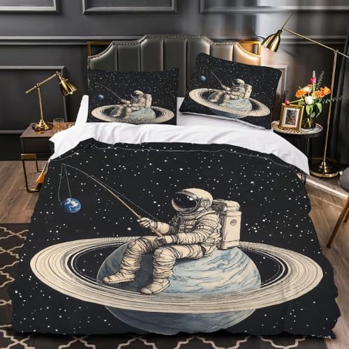 BSYYZQC BettwäSche 200x200 Planet BettwäSche-Sets Microfaser Flauschig Bettzeug Weltraum Muster Bettbezug füR MäDchen Jungen und Kissenbezug 80x80 mit ReißVerschluss von BSYYZQC