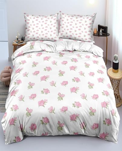 BSYYZQC BettwäSche 220x240 Blatt BettwäSche-Sets Microfaser Flauschig Bettzeug Blumen Muster Bettbezug füR MäDchen Jungen und Kissenbezug 80x80 mit ReißVerschluss von BSYYZQC
