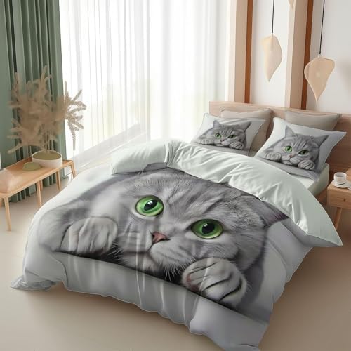 BSYYZQC BettwäSche 220x240 Katze BettwäSche-Sets Microfaser Flauschig Bettzeug Niedlich Muster Bettbezug füR MäDchen Jungen und Kissenbezug 80x80 mit ReißVerschluss von BSYYZQC