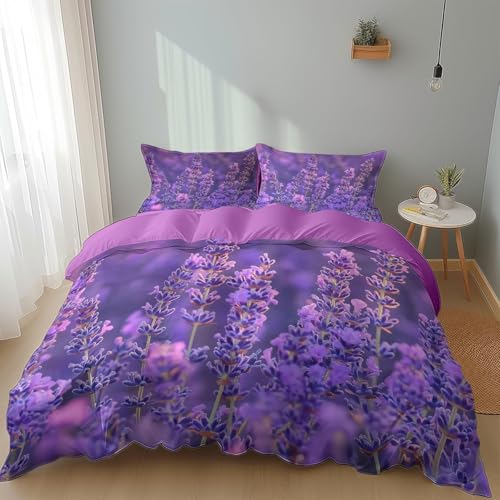 BSYYZQC BettwäSche 220x240 Lila BettwäSche-Sets Microfaser Flauschig Bettzeug Blumen Muster Bettbezug füR MäDchen Jungen und Kissenbezug 80x80 mit ReißVerschluss von BSYYZQC