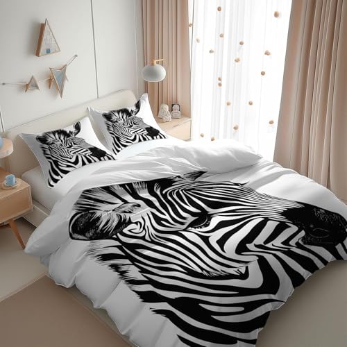 BSYYZQC BettwäSche 220x240 Tropische Tiere BettwäSche-Sets Microfaser Flauschig Bettzeug Zebra Muster Bettbezug füR MäDchen Jungen und Kissenbezug 80x80 mit ReißVerschluss von BSYYZQC