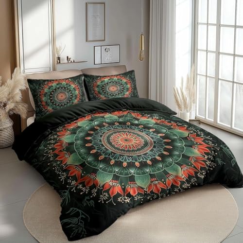 BSYYZQC BettwäSche 240x260 Bohème-Stil BettwäSche-Sets Microfaser Flauschig Bettzeug Mandala Muster Bettbezug füR MäDchen Jungen und Kissenbezug 80x80 mit ReißVerschluss von BSYYZQC