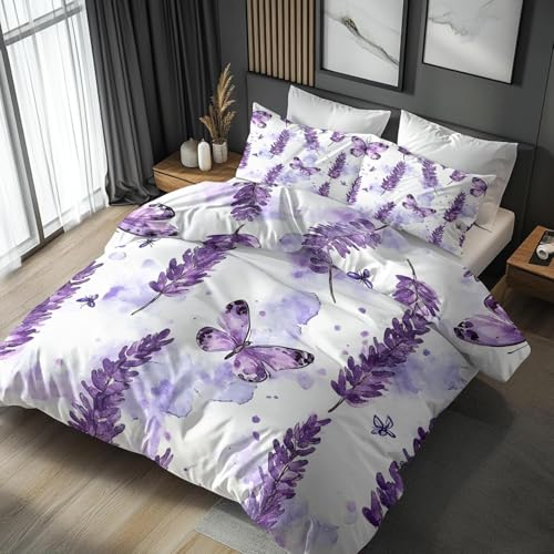 BSYYZQC BettwäSche 240x260 Lila BettwäSche-Sets Microfaser Flauschig Bettzeug Schmetterlinge Muster Bettbezug füR MäDchen Jungen und Kissenbezug 80x80 mit ReißVerschluss von BSYYZQC