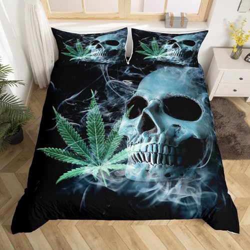 BSYYZQC BettwäSche 240x260 Totenkopf BettwäSche-Sets Microfaser Flauschig Bettzeug Rauch Muster Bettbezug füR MäDchen Jungen und Kissenbezug 80x80 mit ReißVerschluss von BSYYZQC