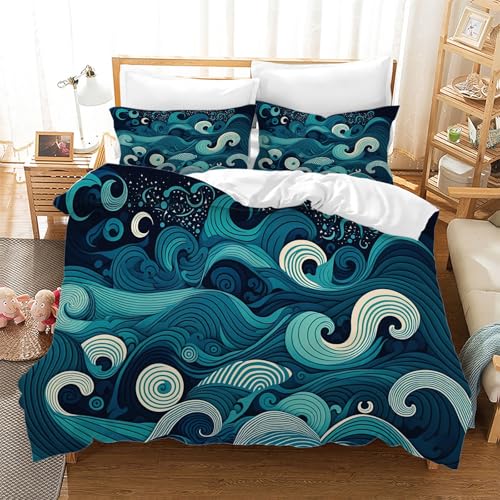 BSYYZQC Bettwäsche 135x200 3teilig Blau Mikrofaser Bettbezug Wellen Bettwäsche-Sets mit 2 Kissenbezüge 80x80cm, Wendebettwäsche Bedding mit Reißverschluss BSYYZQC Bettwäsche 135x200 3teilig Blau Mikrofaser Bettbezug Wellen Bettwäsche-Sets mit 2 Kissenbezüge 80x80cm, Wendebettwäsche Bedding mit Reißverschluss von BSYYZQC