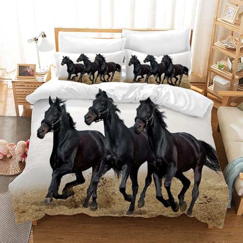 BSYYZQC Bettwäsche 140x200 3teilig Pferd Mikrofaser Bettbezug Tier Bettwäsche-Sets mit 2 Kissenbezüge 80x80cm, Wendebettwäsche Bedding mit Reißverschluss von BSYYZQC