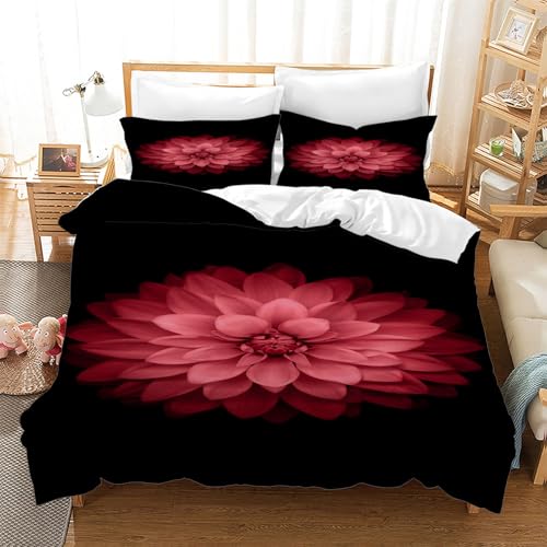 BSYYZQC Bettwäsche 140x200 Rot Microfaser BettwäSche-Sets mit ReißVerschluss, Blumen Hautfreundlich Bettwaren, Bedding EnthäLt 1 Bettbezug und 2 Kissenbezug 80x80 von BSYYZQC