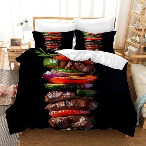 BSYYZQC Bettwäsche 155x220 Essen Microfaser BettwäSche-Sets mit ReißVerschluss, Grill Hautfreundlich Bettwaren, Bedding EnthäLt 1 Bettbezug und 2 Kissenbezug 80x80 BSYYZQC Bettwäsche 155x220 Essen Microfaser BettwäSche-Sets mit ReißVerschluss, Grill Hautfreundlich Bettwaren, Bedding EnthäLt 1 Bettbezug und 2 Kissenbezug 80x80 von BSYYZQC