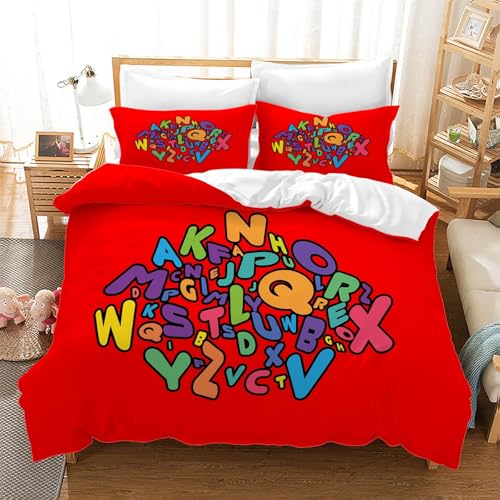 BSYYZQC Bettwäsche 155x220 Rot Microfaser BettwäSche-Sets mit ReißVerschluss, Brief Hautfreundlich Bettwaren, Bedding EnthäLt 1 Bettbezug und 2 Kissenbezug 80x80 von BSYYZQC