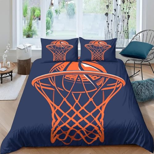 Bettwäsche 160x200 Basketball Bettbezug Ball-Rahmen Bettwäsche-Sets Mikrofaser, 1 Bettbezüge und 2 Kissenbezüge 80x80 cm, Bettwaesche 3 Teilig Mit ReißVerschluss von BSYYZQC