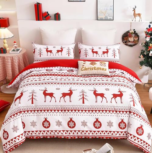 Bettwäsche 160x200 Elch Bettbezug Weihnachten Bettwäsche-Sets Mikrofaser, 1 Bettbezüge und 2 Kissenbezüge 80x80 cm, Bettwaesche 3 Teilig Mit ReißVerschluss von BSYYZQC