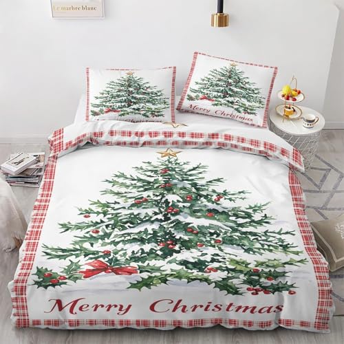 Bettwäsche 160x200 Weihnachten Bettbezug Weihnachtsbaum Bettwäsche-Sets Mikrofaser, 1 Bettbezüge und 2 Kissenbezüge 80x80 cm, Bettwaesche 3 Teilig Mit ReißVerschluss von BSYYZQC
