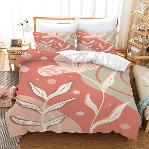 BSYYZQC Bettwäsche 200x200 Rot Microfaser BettwäSche-Sets mit ReißVerschluss, Abstrakte Blumen Hautfreundlich Bettwaren, Bedding EnthäLt 1 Bettbezug und 2 Kissenbezug 80x80 von BSYYZQC