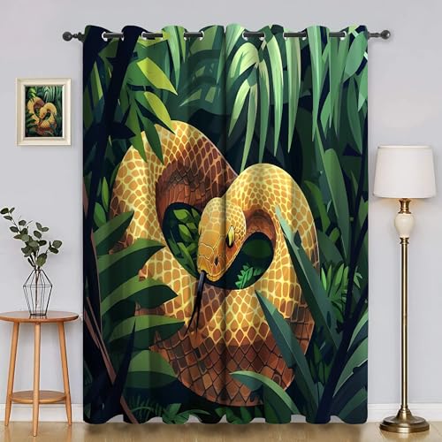 BSYYZQC Blatt Gardinen, Verdunklungsvorhänge Schlange Schallschutz Vorhang, Blickdicht Vorhänge mit Ösen, Vorhänge Wohnzimmer für Schlafzimmer Kinderzimmer 2er Set 175x140cm (HxB) von BSYYZQC