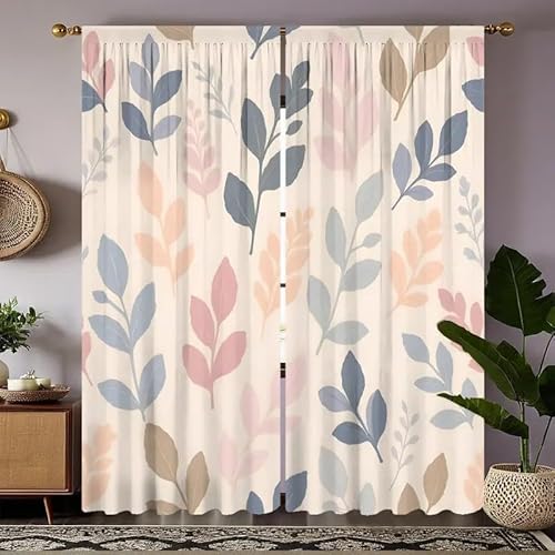 BSYYZQC Blatt Verdunkelungsvorhang, Vorhang Blickdicht Filialen Vorhänge mit Ösen, Gardinen Verdunklungsvorhänge für Wohnzimmer Schlafzimmer Kinderzimmer 2er Set 145x140cm (HxB) von BSYYZQC