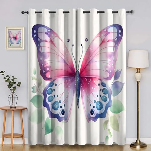 BSYYZQC Blatt Vorhang Verdunkelung, Ösenvorhang Schmetterling Verdunklungsvorhänge Geräuschreduzierend, Polyester Anti-Fade Gardinen für Schlafzimmer 2er Set 260x140cm (HxB) von BSYYZQC