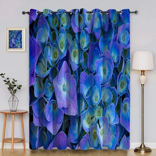 BSYYZQC Blaue Blume Verdunkelungsvorhang, Vorhang Blickdicht Hortensie Vorhänge mit Ösen, Gardinen Verdunklungsvorhänge für Wohnzimmer Schlafzimmer Kinderzimmer 2er Set 145x140cm (HxB) von BSYYZQC