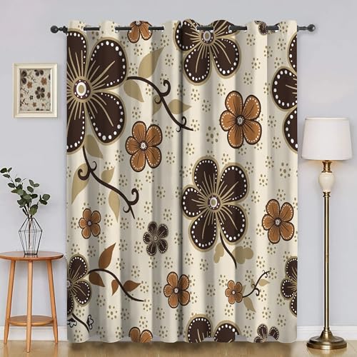 BSYYZQC BlüTen Blackout Vorhang, Vorhänge Blickdicht Blumen Gardinen mit ösen, Gegen Kälte Super Weich Schallschutz Vorhang für Schlafzimmer 2er Set 220x140cm (HxB) von BSYYZQC