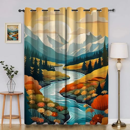 BSYYZQC Blumen Gardinen, Verdunklungsvorhänge Mond Schallschutz Vorhang, Blickdicht Vorhänge mit Ösen, Vorhänge Wohnzimmer für Schlafzimmer Kinderzimmer 2er Set 175x140cm (HxB) von BSYYZQC