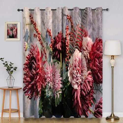 BSYYZQC Blumen Verdunkelungsvorhang, Vorhang Blickdicht Chrysantheme Vorhänge mit Ösen, Gardinen Verdunklungsvorhänge für Wohnzimmer Schlafzimmer Kinderzimmer 2er Set 145x140cm (HxB) von BSYYZQC