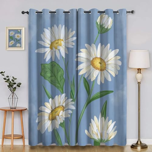 BSYYZQC Blumen Verdunkelungsvorhang, Vorhang Blickdicht GäNseblüMchen Vorhänge mit Ösen, Gardinen Verdunklungsvorhänge für Wohnzimmer Schlafzimmer Kinderzimmer 2er Set 145x140cm (HxB) von BSYYZQC