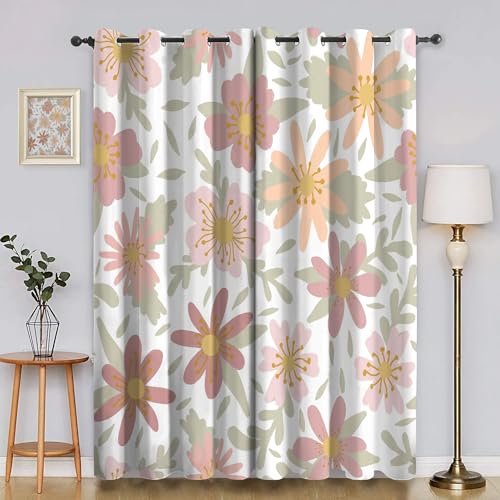 BSYYZQC Blumen Verdunkelungsvorhang, Vorhang Blickdicht Kleine Blumen Vorhänge mit Ösen, Gardinen Verdunklungsvorhänge für Wohnzimmer Schlafzimmer Kinderzimmer 2er Set 145x140cm (HxB) von BSYYZQC