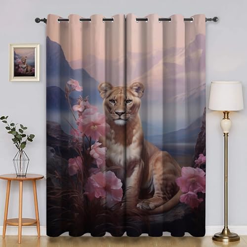 BSYYZQC Blumen Vorhänge, Fenstergardinen LöWe Outdoor Vorhang Wetterfest mit ösen, für Kinderschlafzimmerbadezimmerküchentür-Heimdekor 2er Set 245x140cm (HxB) von BSYYZQC