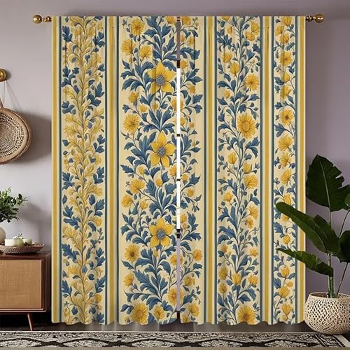 BSYYZQC Blumen Vorhänge, Fenstergardinen Retro Outdoor Vorhang Wetterfest mit ösen, für Kinderschlafzimmerbadezimmerküchentür-Heimdekor 2er Set 245x140cm (HxB) von BSYYZQC