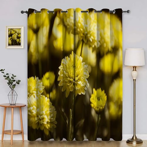 BSYYZQC Blumen Vorhang Verdunkelung, Ösenvorhang Chrysantheme Verdunklungsvorhänge Geräuschreduzierend, Polyester Anti-Fade Gardinen für Schlafzimmer 2er Set 260x140cm (HxB) von BSYYZQC