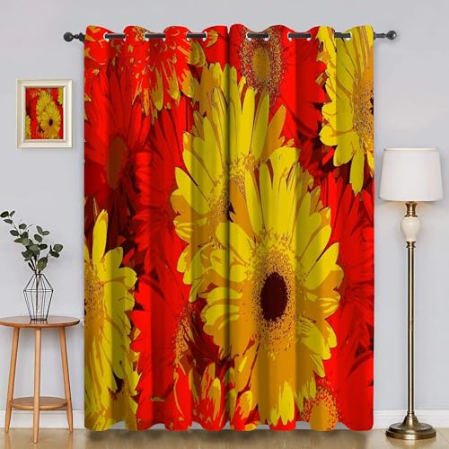 BSYYZQC Blumen Vorhang Verdunkelung, Ösenvorhang Chrysanthemen Verdunklungsvorhänge Geräuschreduzierend, Polyester Anti-Fade Gardinen für Schlafzimmer 2er Set 260x140cm (HxB) von BSYYZQC