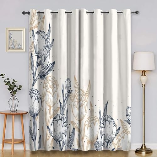 BSYYZQC Blumen Vorhang Verdunkelung, Ösenvorhang Hintergrund Verdunklungsvorhänge Geräuschreduzierend, Polyester Anti-Fade Gardinen für Schlafzimmer 2er Set 260x140cm (HxB) von BSYYZQC